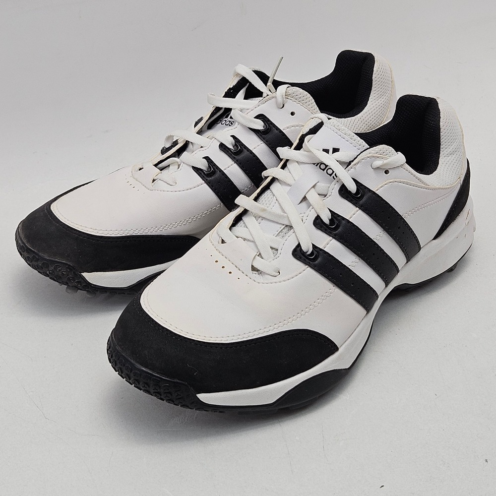 Adidas Golf Shoes White Black Spiked Low Top Sneakers 737701 Mens Size 9